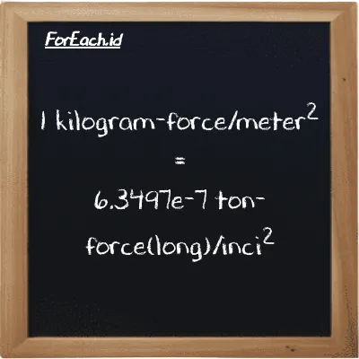 1 kilogram-force/meter<sup>2</sup> setara dengan 6.3497e-7 ton-force(long)/inci<sup>2</sup> (1 kgf/m<sup>2</sup> setara dengan 6.3497e-7 LT f/in<sup>2</sup>)